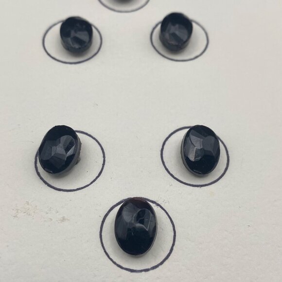Antique Oval Black Jet Glass Buttons Set 6 Carded Victorian Faceted Self Shank - Picture 5 of 8